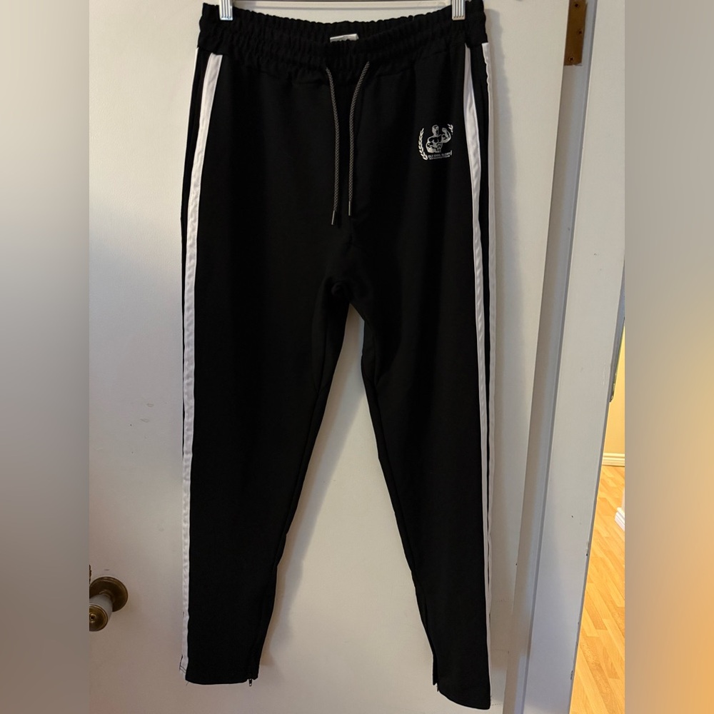 Old School Glory Black Track Pants with White Side Stripe – Size Medium